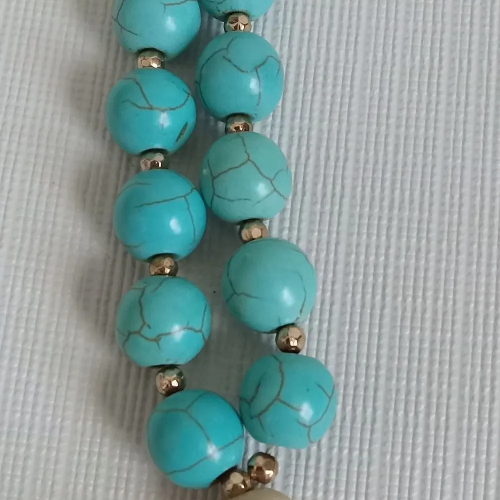 Colorful Wood & Plastic Beaded Round Faceted Pendant Bohemian Tassel Necklace